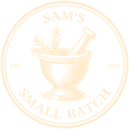 sam's small batch logo white